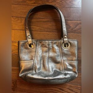 Fossil Vintage Y2K Floral Gray Silver Leather Tote Handbag